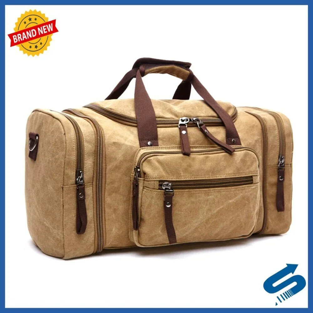 Large Travel Duffel Bag Waterproof Canvas Carry-On Luggage Multi-Pocket